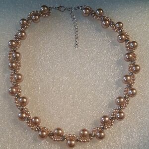 Pink Clustered Pearl Necklace with Adjustable Length